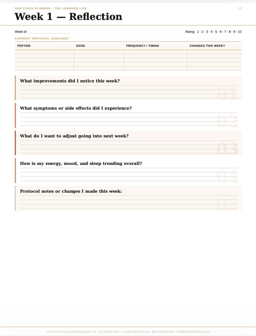 Her Stack Planner: 90-Day Peptide Tracking Journal for Women